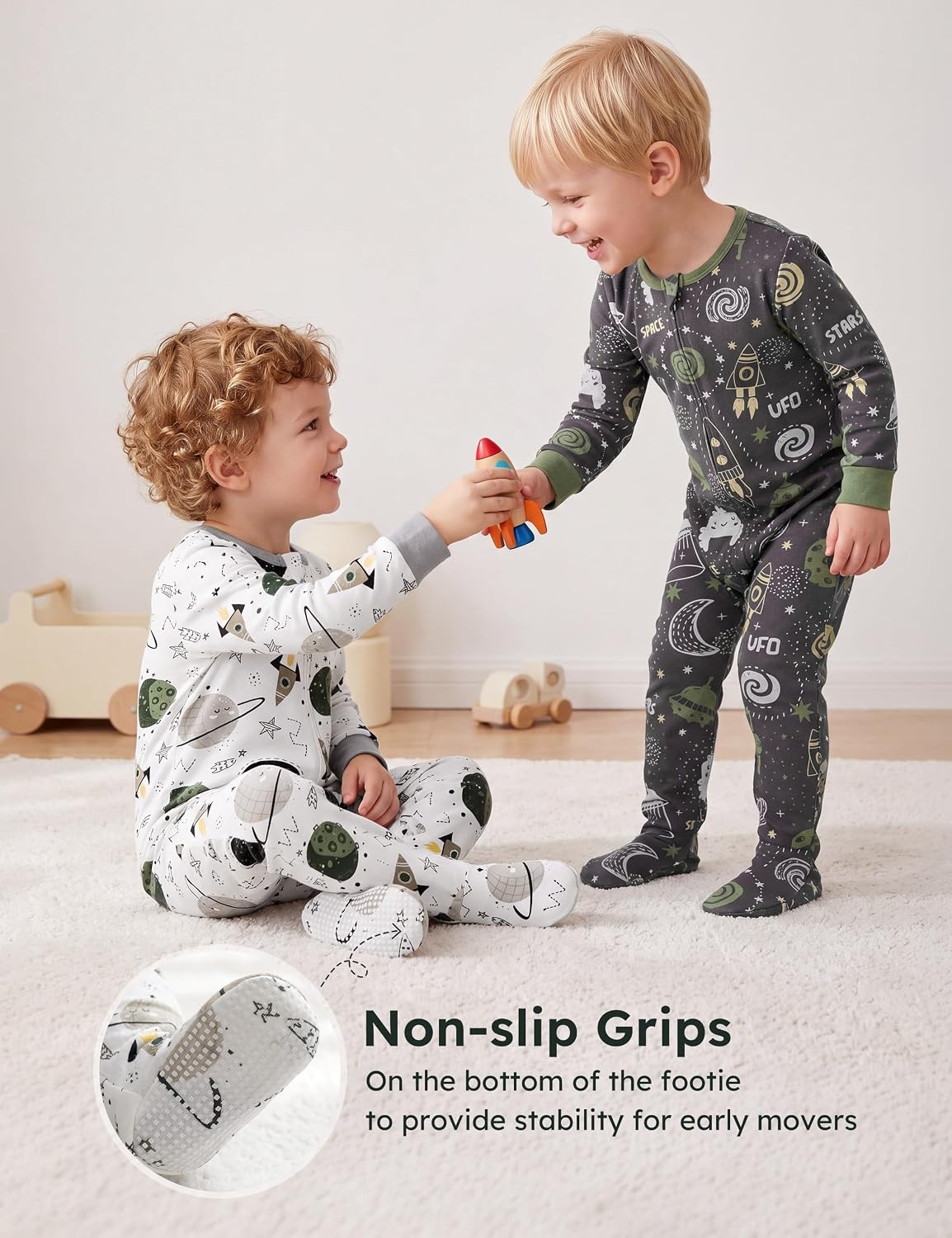 image:imageYoofoss Toddler Pajamas 100 Organic Cotton Baby Sleepers for Boy GirlWhite Green Planet