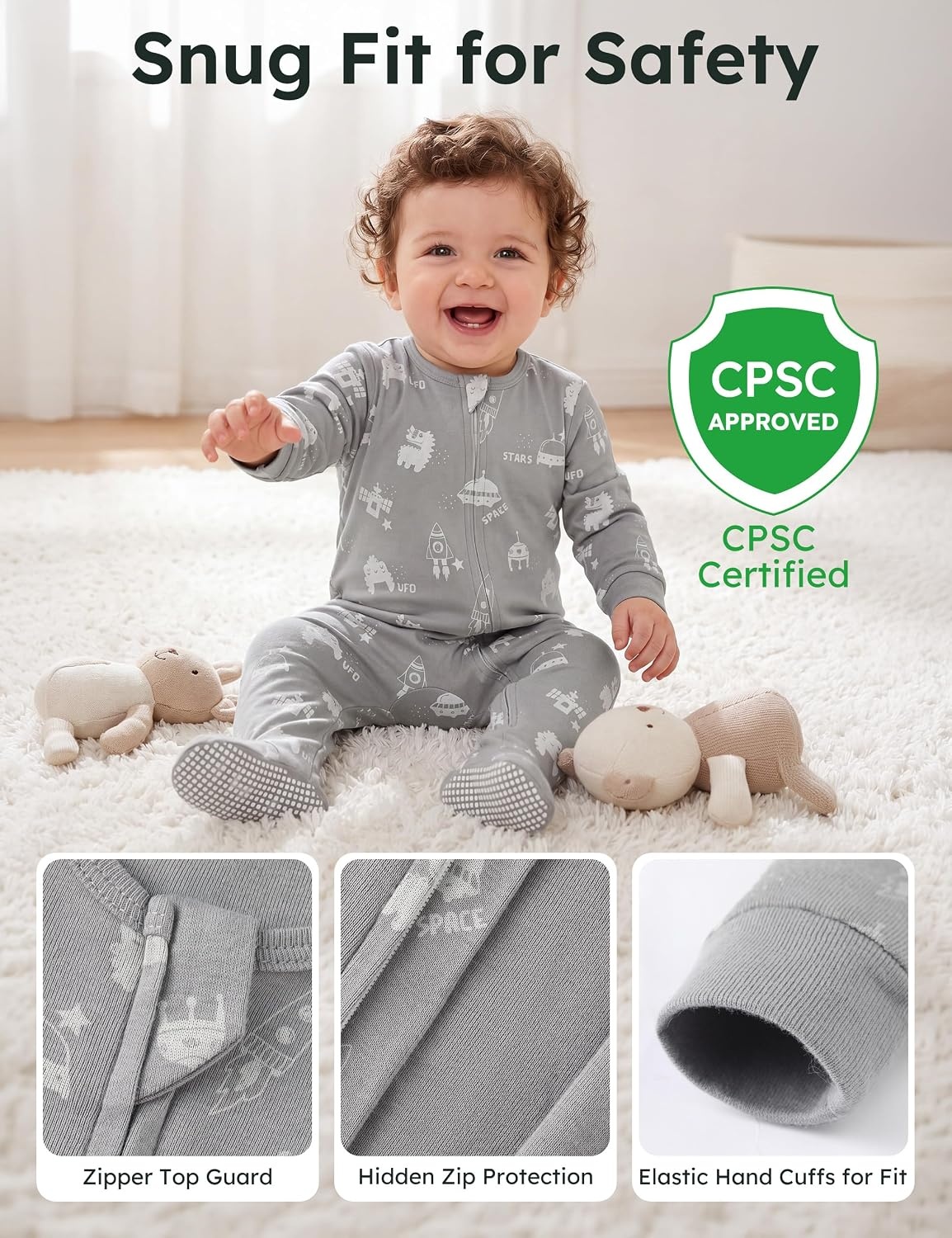 image:imageYoofoss Toddler Pajamas 100 Organic Cotton Baby Sleepers for Boy GirlWhite Green Planet