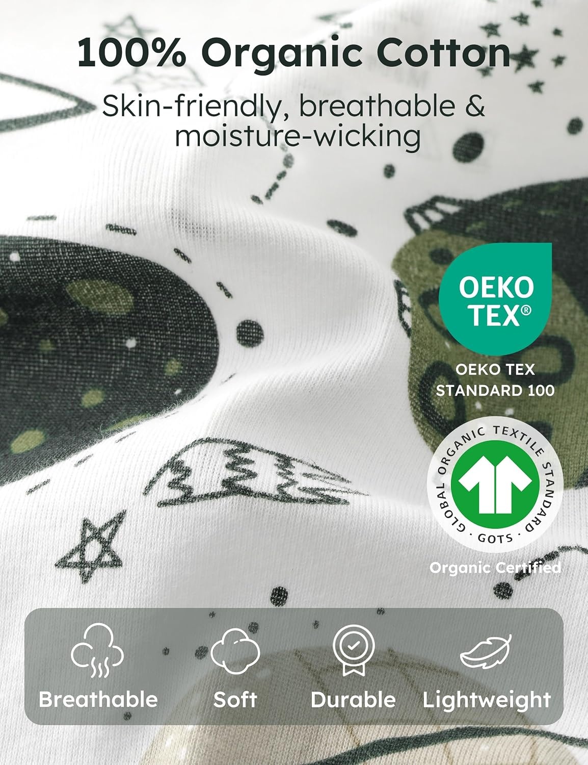 image:imageYoofoss Toddler Pajamas 100 Organic Cotton Baby Sleepers for Boy GirlWhite Green Planet