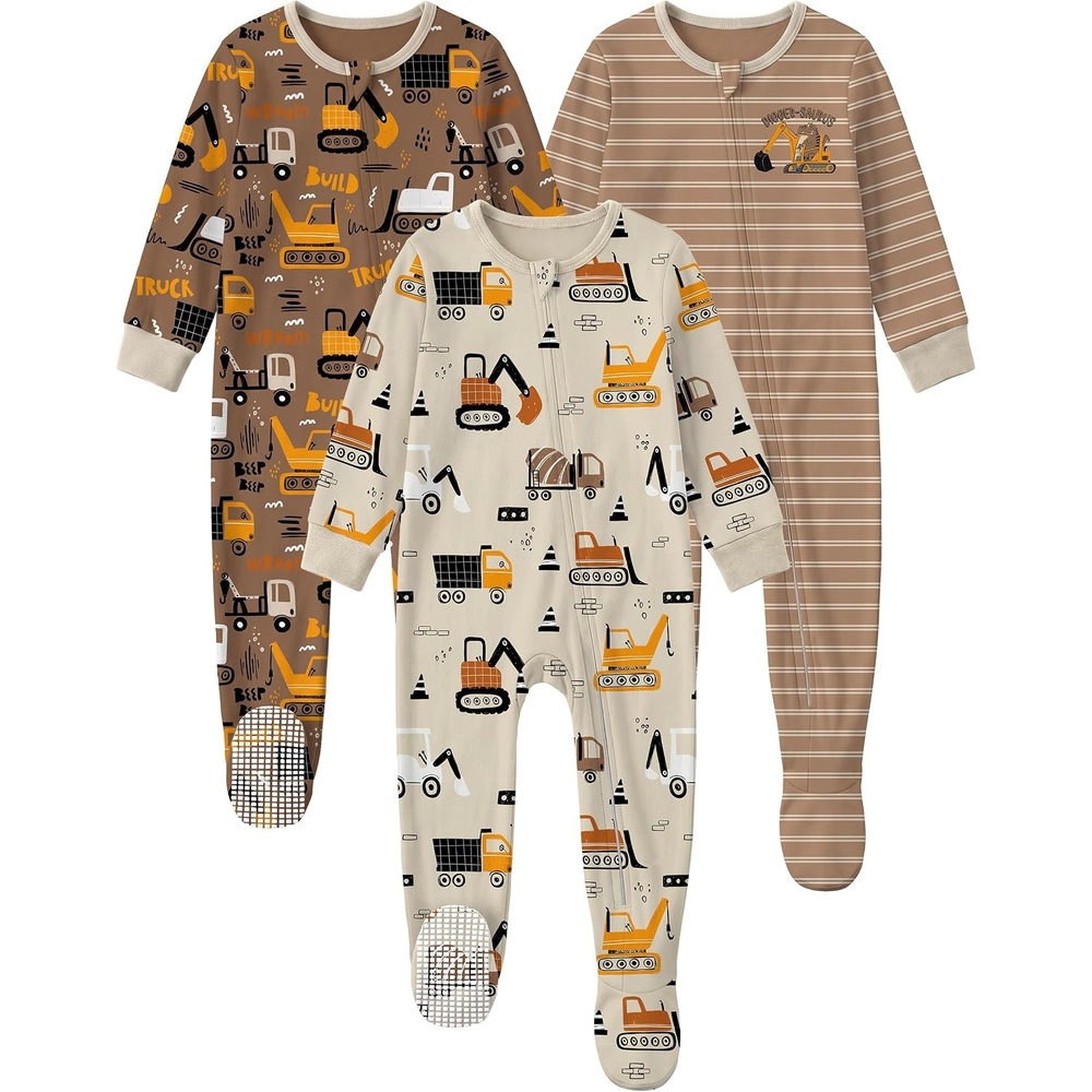 image:imageYoofoss Toddler Pajamas 100 Organic Cotton Baby Sleepers for Boy GirlBrown Excavator