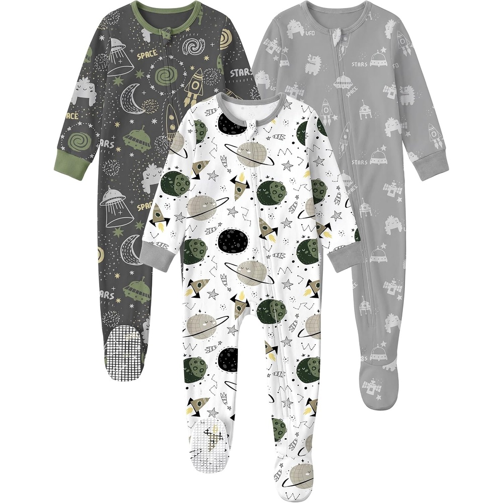 image:imageYoofoss Toddler Pajamas 100 Organic Cotton Baby Sleepers for Boy GirlWhite Green Planet