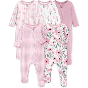 Yoofoss Baby Sleepers 5 Pack 100% Organic Cotton, Girl Boys Newborn Pajamas(Pink Floral)