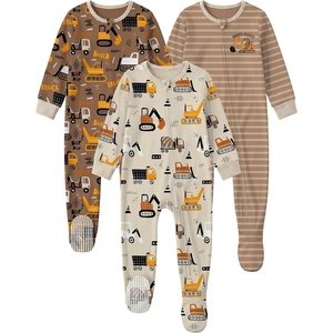 Yoofoss Toddler Pajamas 100% Organic Cotton Baby Sleepers for Boy Girl(Brown Excavator)
