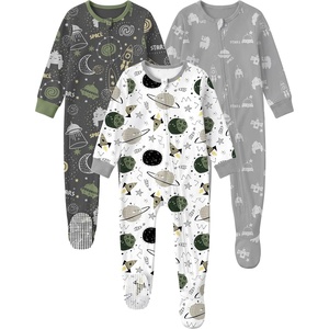 Yoofoss Toddler Pajamas 100% Organic Cotton Baby Sleepers for Boy Girl(White Green Planet)