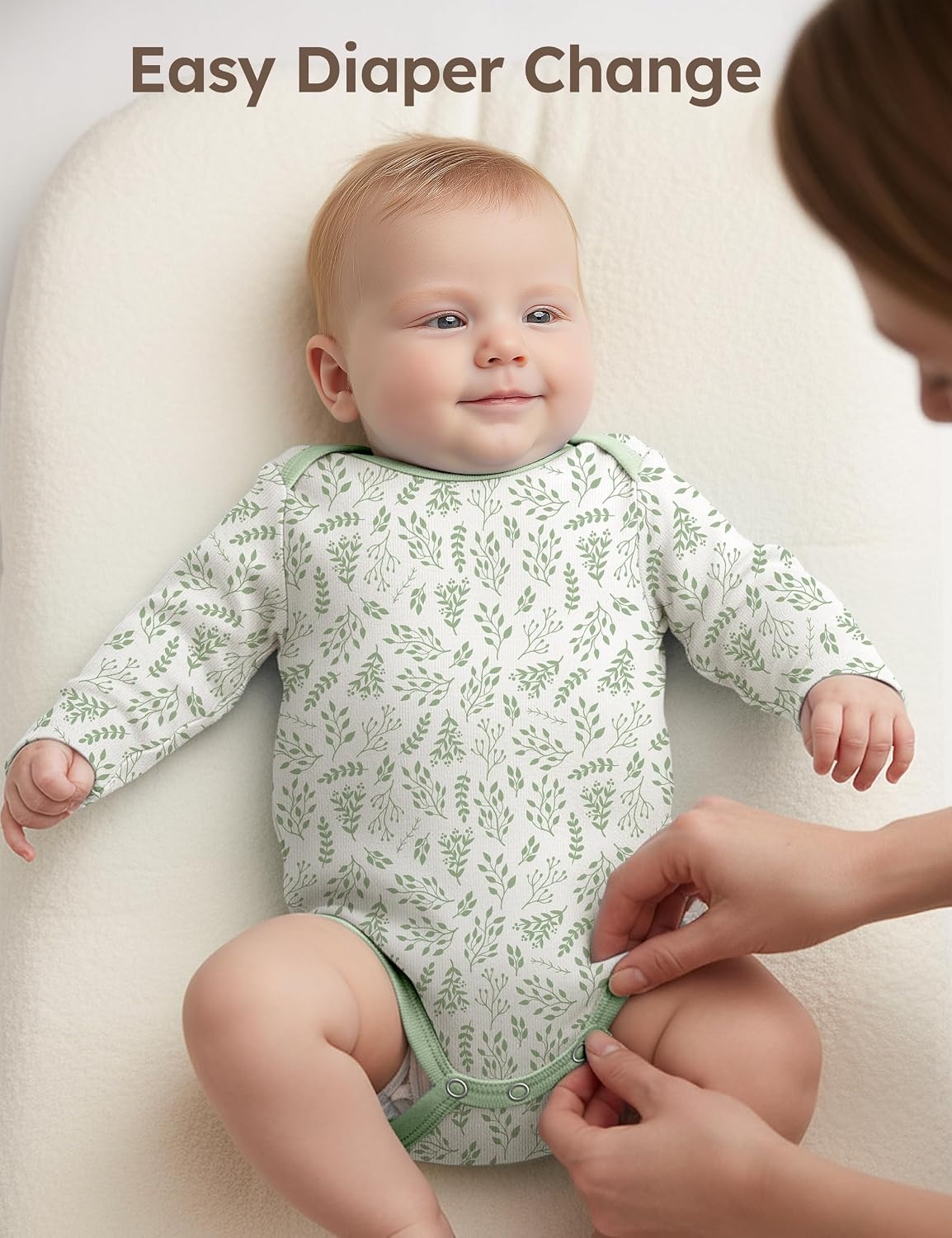 image:imageYoofoss Baby Bodysuits 100 Organic Cotton Long Sleeve for Boy Girl 3 PackGreen Leaves