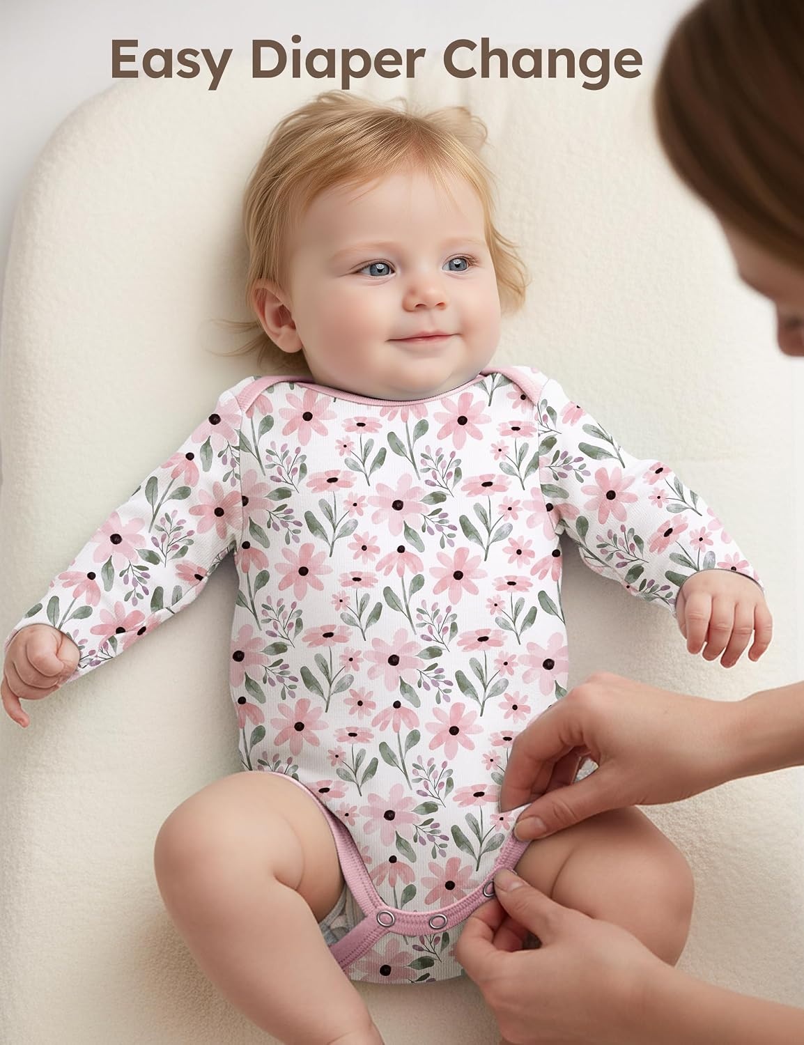 image:imageYoofoss Baby Bodysuits 100 Organic Cotton Long Sleeve for Boy Girl 3 PackPink Flower