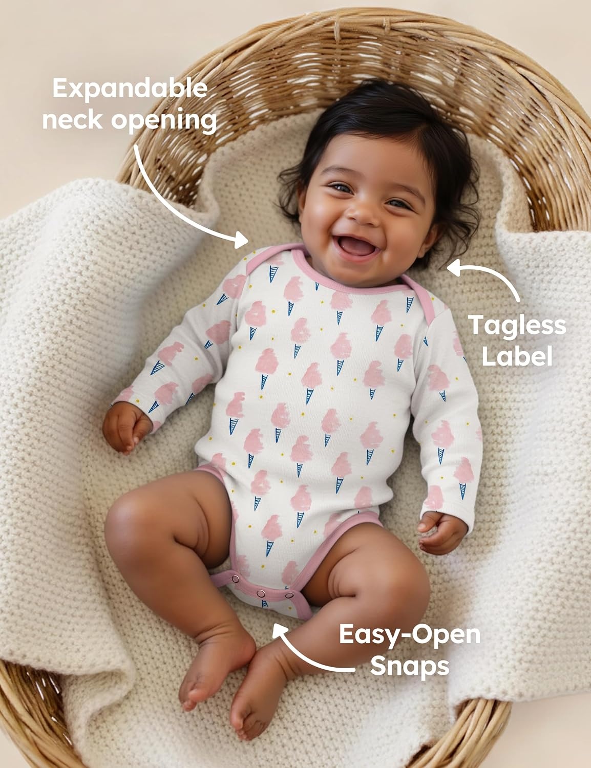 image:imageYoofoss Baby Bodysuits 100 Organic Cotton Long Sleeve for Boy Girl 3 PackPink Flower
