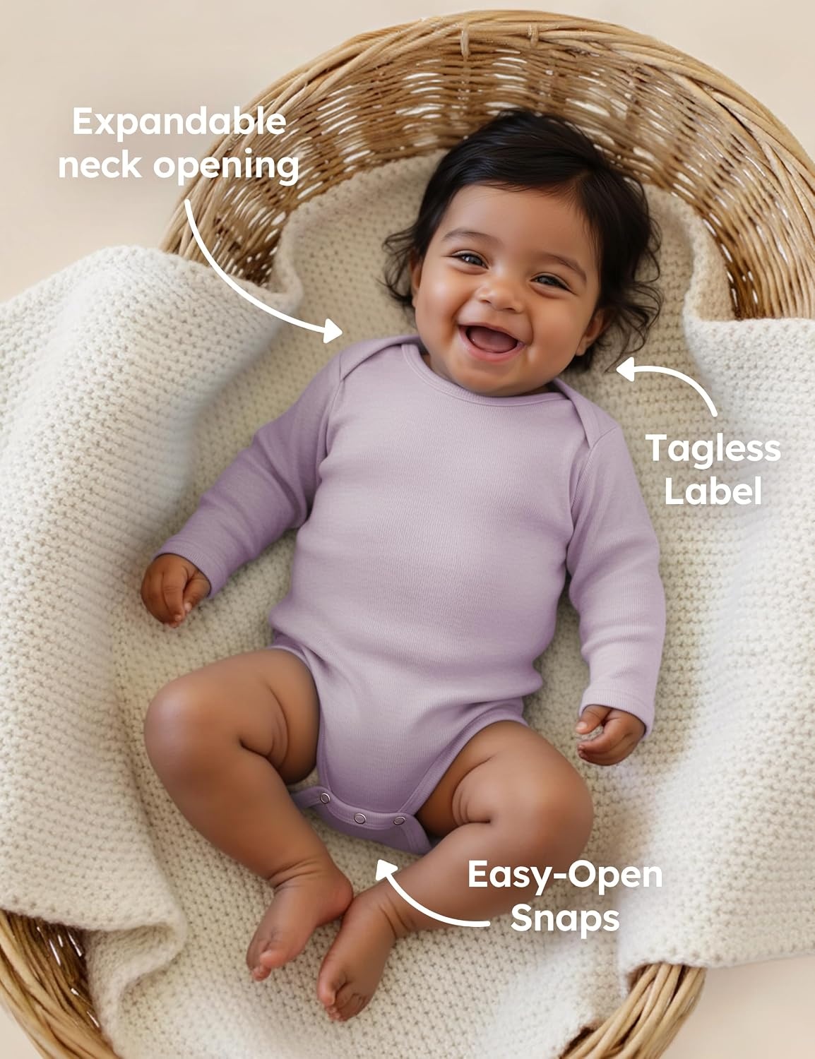 image:imageYoofoss Baby Bodysuits 100 Organic Cotton Long Sleeve for Boy Girl 3 PackPinkPurple
