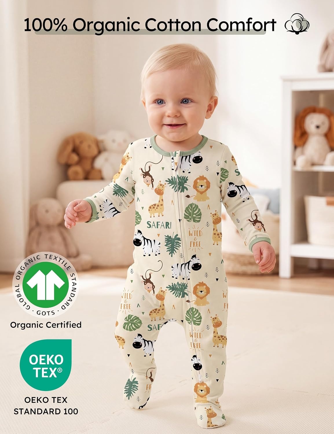 image:imageYoofoss Baby Sleepers 5 pack 100 Organic Cotton Girl Boys Newborn PajamasYellow Green Animal