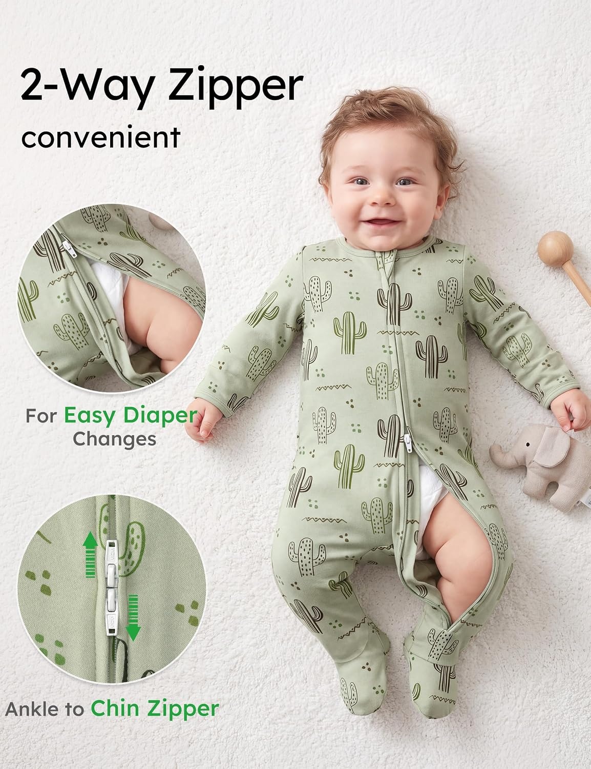 image:imageYoofoss Baby Sleepers 5 pack 100 Organic Cotton Girl Boys Newborn PajamasYellow Green Animal