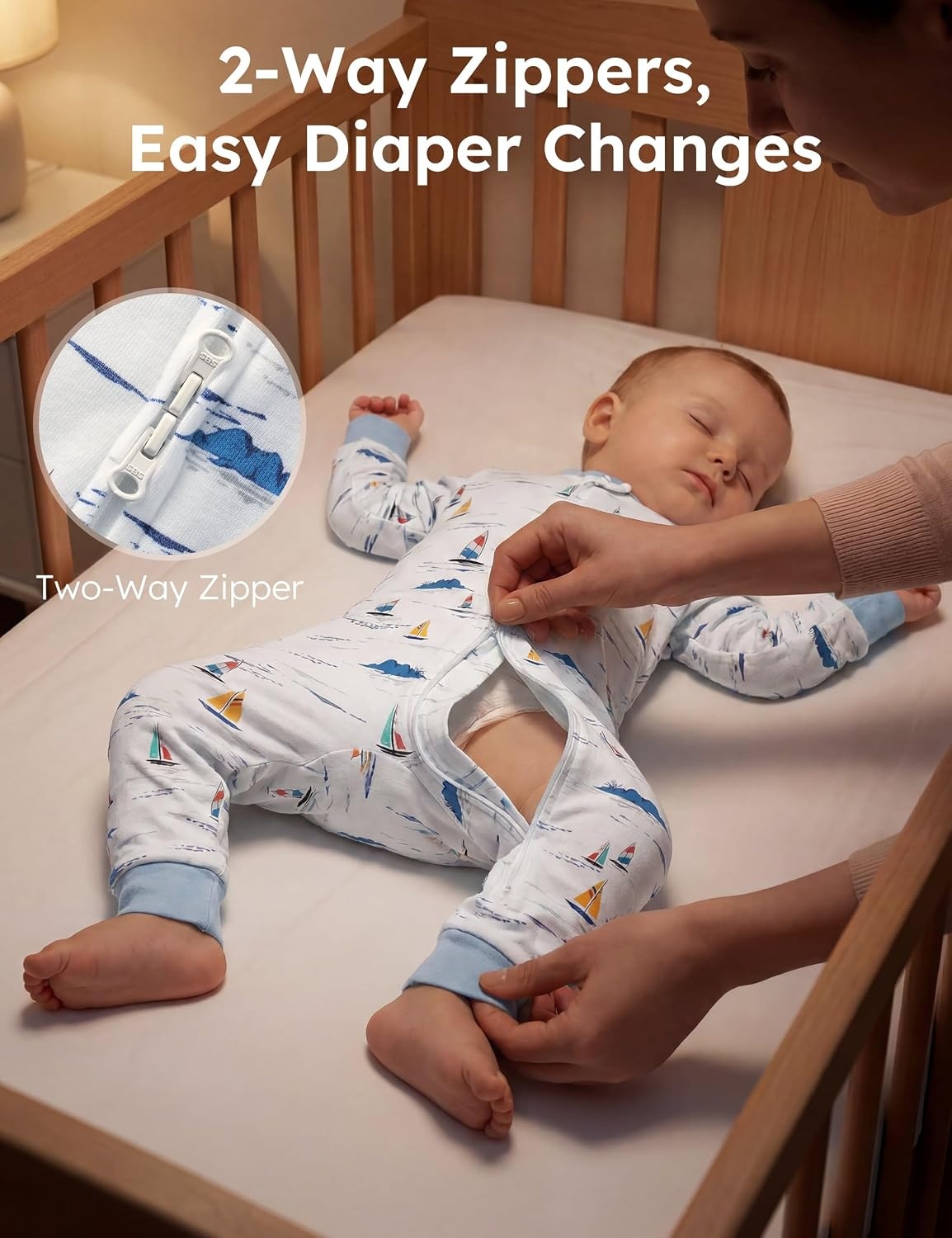 image:imageYoofoss Toddler Pajamas 100 Organic Cotton Baby Sleeper for Boys Girls 2way Zipper Footless Romper 3 Pack Baby PjsBlue White Sailboat
