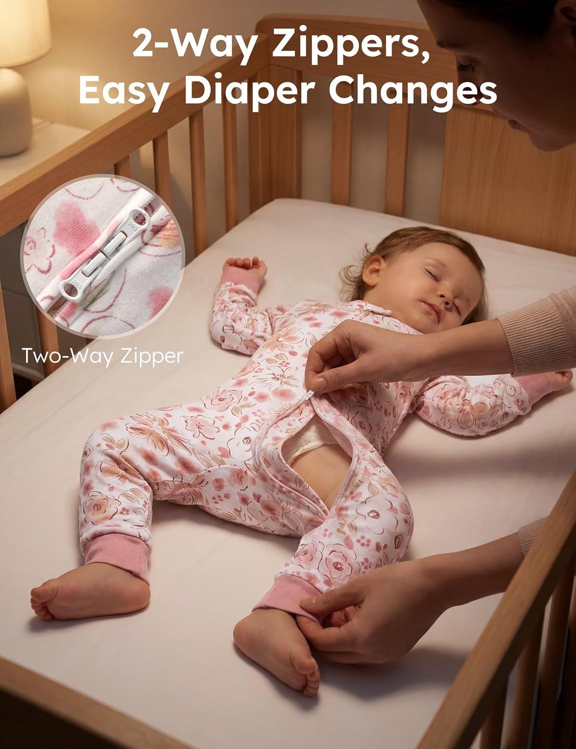 image:imageYoofoss Toddler Pajamas 100 Organic Cotton Baby Sleeper for Boys Girls 2way Zipper Footless Romper 3 Pack Baby PjsPurple Pink Cherry Blossom