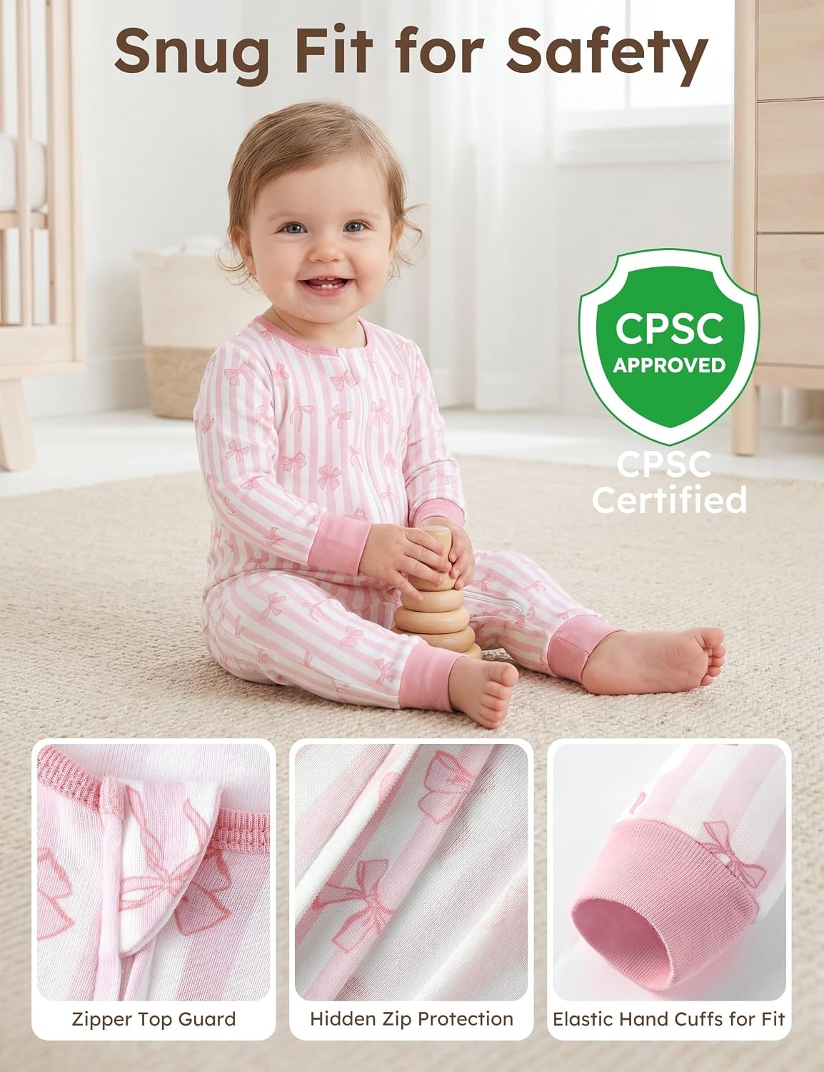 image:imageYoofoss Toddler Pajamas 100 Organic Cotton Baby Sleeper for Boys Girls 2way Zipper Footless Romper 3 Pack Baby PjsPurple Pink Cherry Blossom