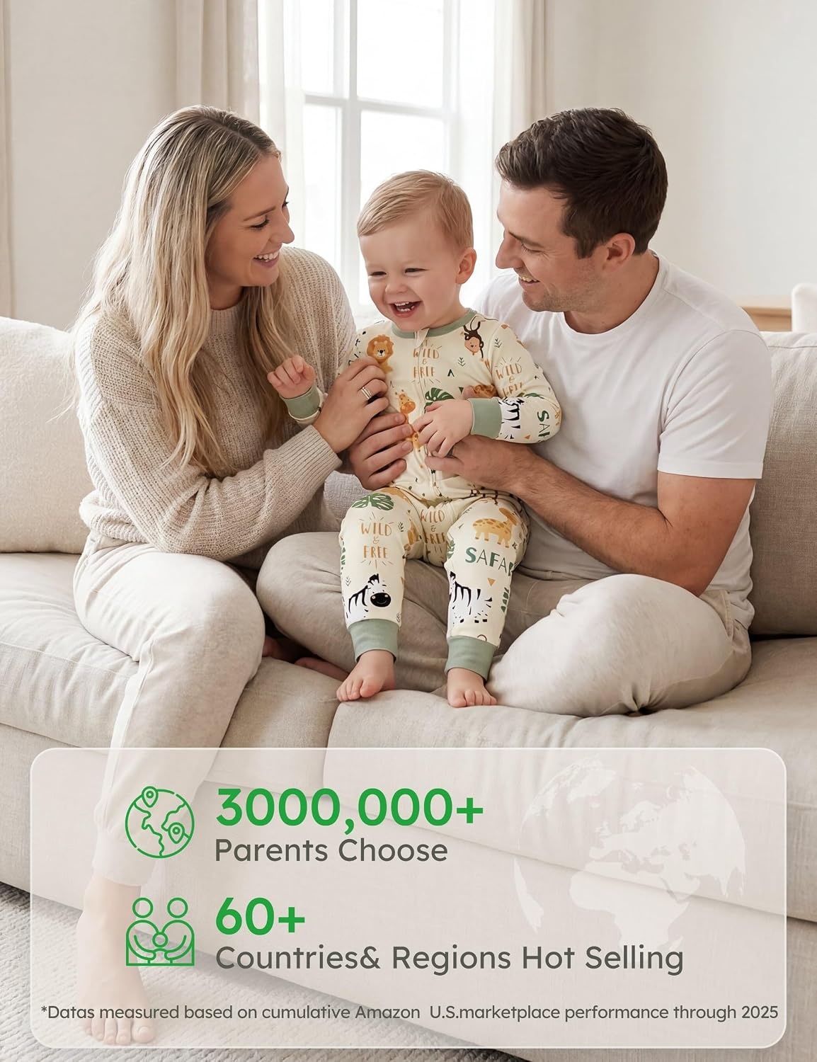 image:imageYoofoss Toddler Pajamas 100 Organic Cotton Baby Sleeper for Boys Girls 2way Zipper Footless Romper 3 Pack Baby PjsYellow Green Animal