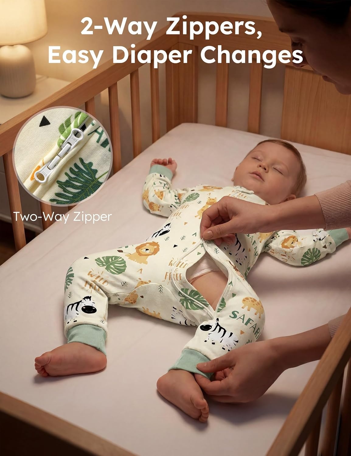 image:imageYoofoss Toddler Pajamas 100 Organic Cotton Baby Sleeper for Boys Girls 2way Zipper Footless Romper 3 Pack Baby PjsYellow Green Animal