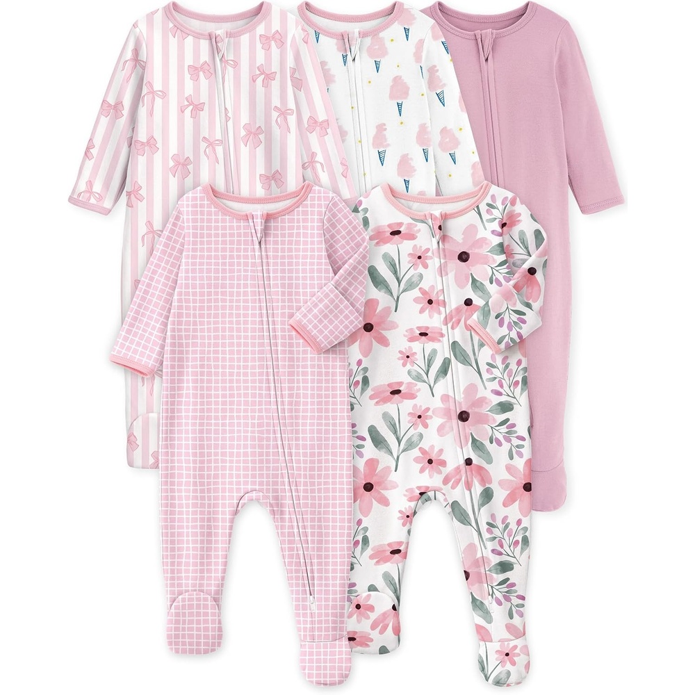 image:imageYoofoss Baby Sleepers 5 pack 100 Organic Cotton Girl Boys Newborn PajamasPink Floral
