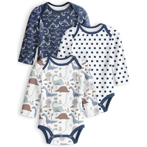 Yoofoss Baby Bodysuits 100% Organic Cotton Long Sleeve for Boy Girl 3 Pack(Blue Dinosaur)