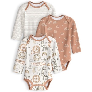Yoofoss Baby Bodysuits 100% Organic Cotton Long Sleeve for Boy Girl 3 Pack(Brown Giraffe)