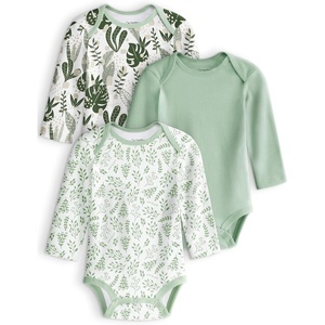 Yoofoss Baby Bodysuits 100% Organic Cotton Long Sleeve for Boy Girl 3 Pack(Green Leaves)