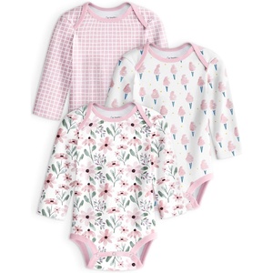 Yoofoss Baby Bodysuits 100% Organic Cotton Long Sleeve for Boy Girl 3 Pack(Pink Flower)