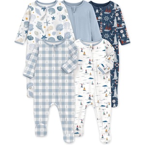 Yoofoss Baby Sleepers 5 pack 100% Organic Cotton, Girl Boys Newborn Pajamas(Blue & White Sailboat)