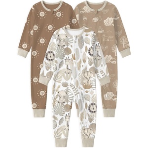 Yoofoss Toddler Pajamas 100% Organic Cotton Baby Sleeper for Boys Girls, 2-way Zipper Footless Romper 3 Pack Baby Pjs(Brown & White Animal)