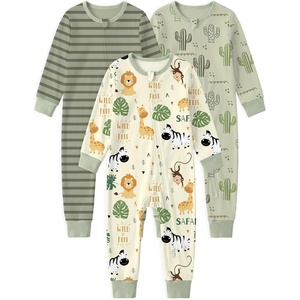 Yoofoss Toddler Pajamas 100% Organic Cotton Baby Sleeper for Boys Girls, 2-way Zipper Footless Romper 3 Pack Baby Pjs(Yellow & Green Animal)