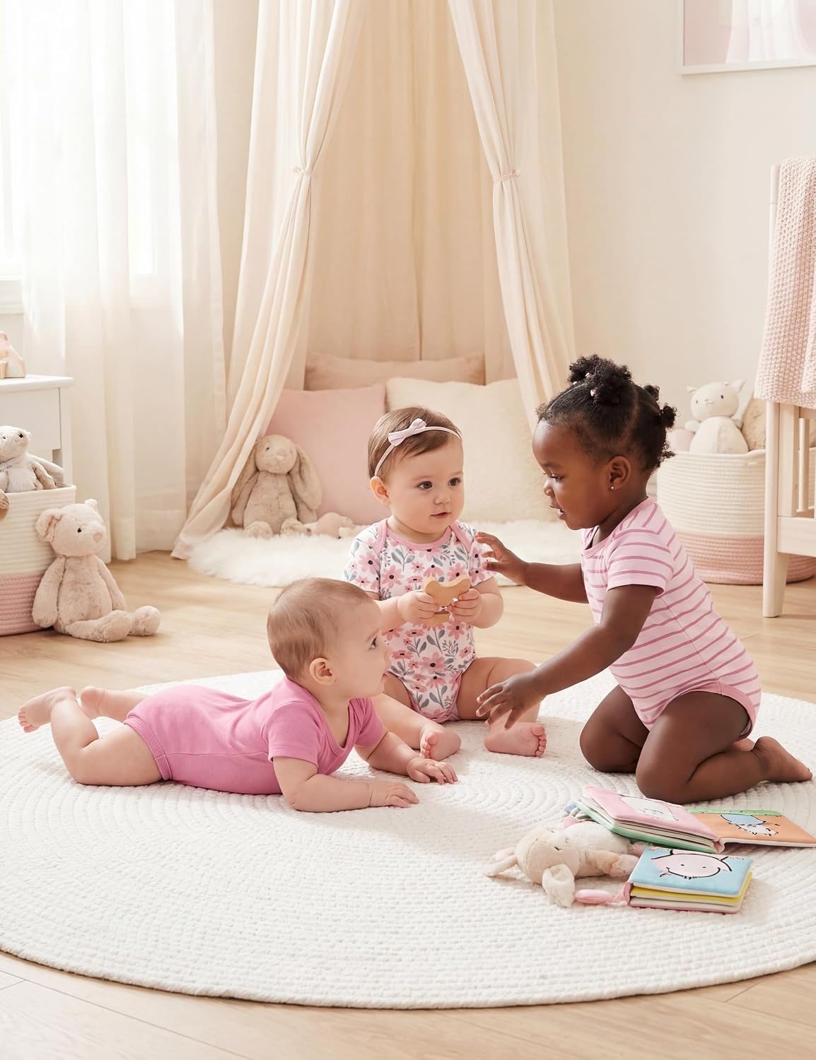 image:imageYoofoss Baby Bodysuits 100 Organic Cotton Short Sleeve for Boy Girl 5 PackPink Flowers