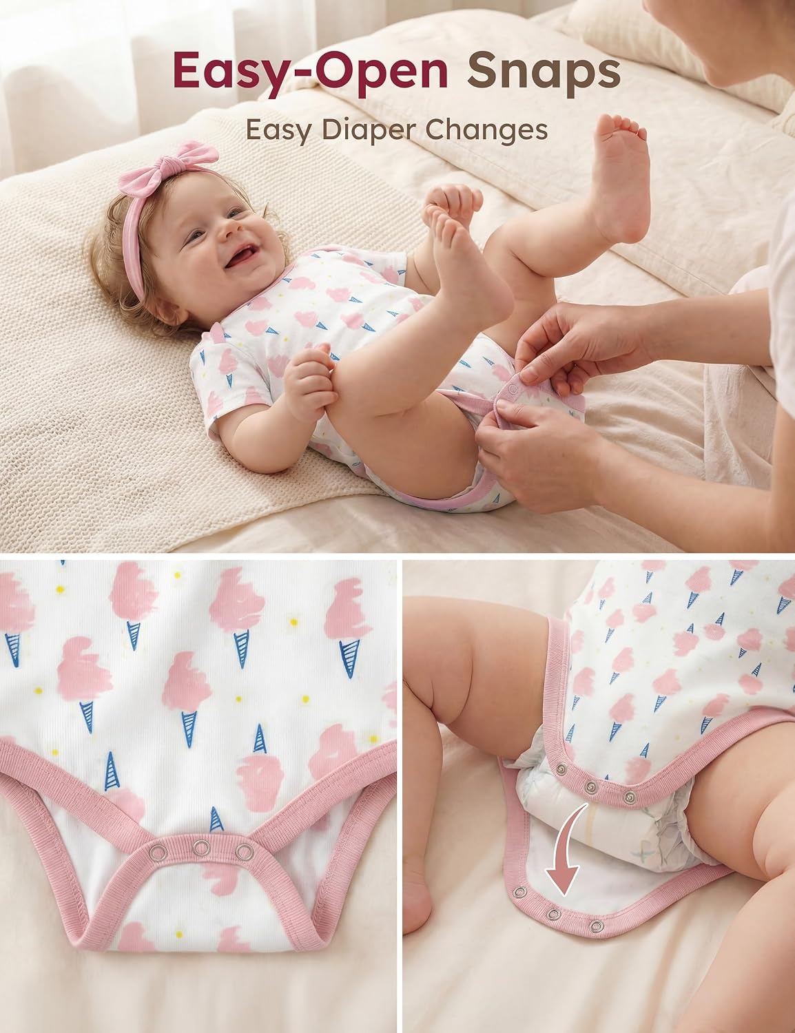 image:imageYoofoss Baby Bodysuits 100 Organic Cotton Short Sleeve for Boy Girl 5 PackPink Flowers