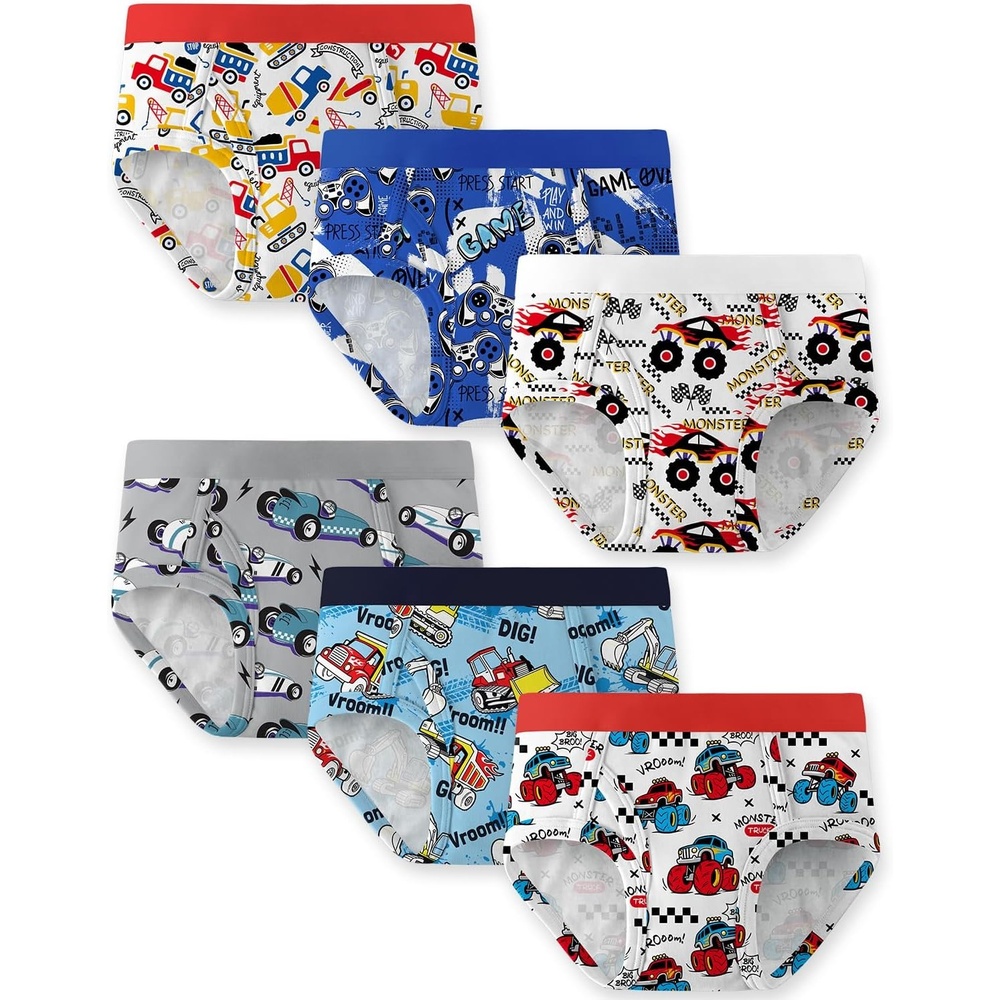 image:imageYoofoss Boys Underwear Oganic Cotton Soft Toddler Boy Briefs Tagless 6 PackRed White Car