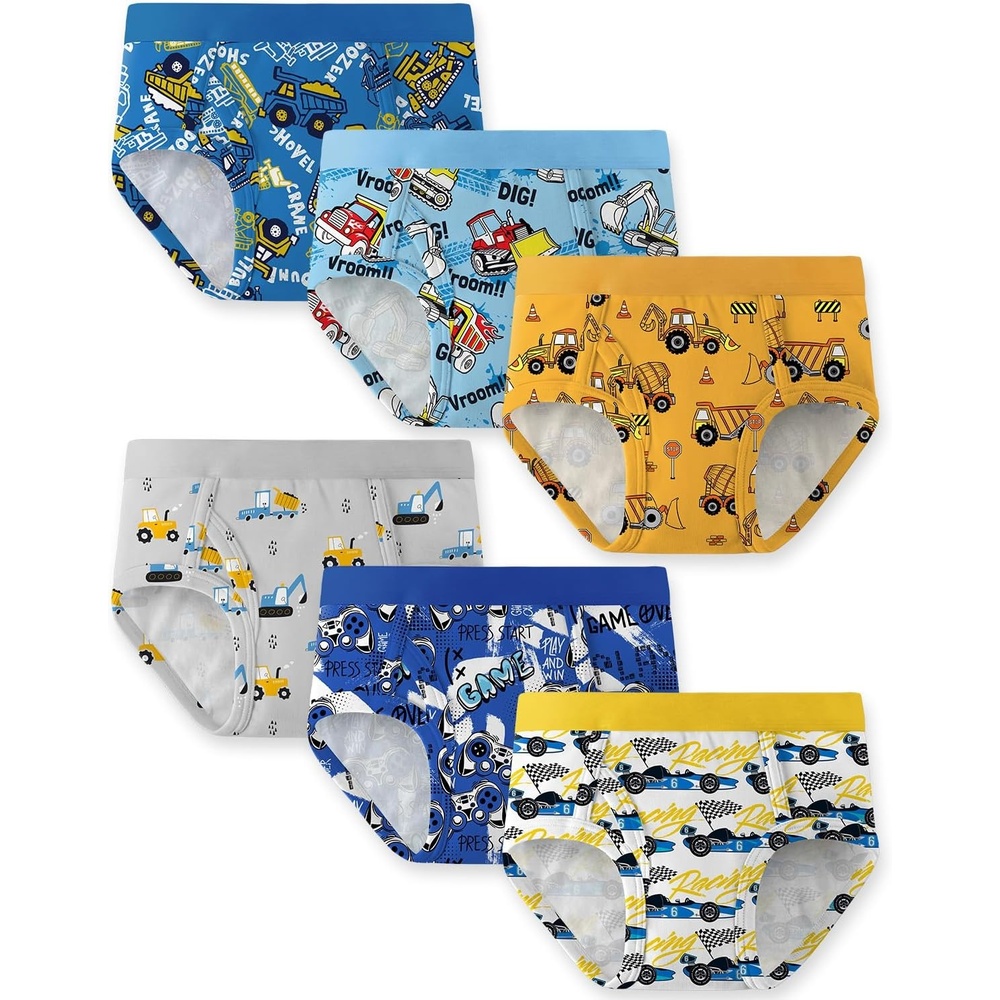 image:imageYoofoss Boys Underwear Oganic Cotton Soft Toddler Boy Briefs Tagless 6 PackYellow Blue Vehicle