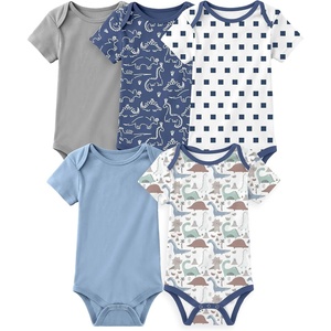Yoofoss Baby Bodysuits 100% Organic Cotton Short Sleeve for Boy Girl 5 Pack(Blue Dinosaur)