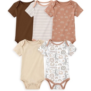 Yoofoss Baby Bodysuits 100% Organic Cotton Short Sleeve for Boy Girl 5 Pack(Brown Animals)