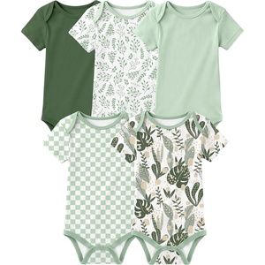 Yoofoss Baby Bodysuits 100% Organic Cotton Short Sleeve for Boy Girl 5 Pack(Green Leaves)