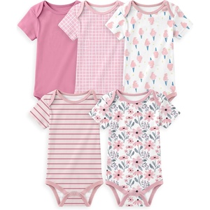 Yoofoss Baby Bodysuits 100% Organic Cotton Short Sleeve for Boy Girl 5 Pack(Pink Flowers)